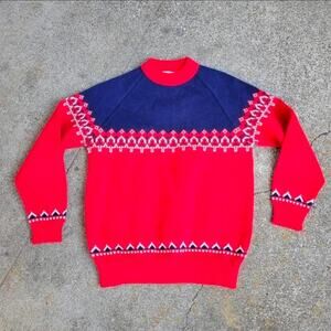 Vtg 70s K MART Geometric Pattern Stripe Colorblock Acrylic Knit Sweater S